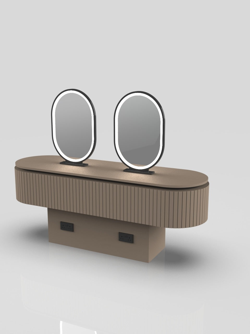 brown hairstyling table with black in modern design