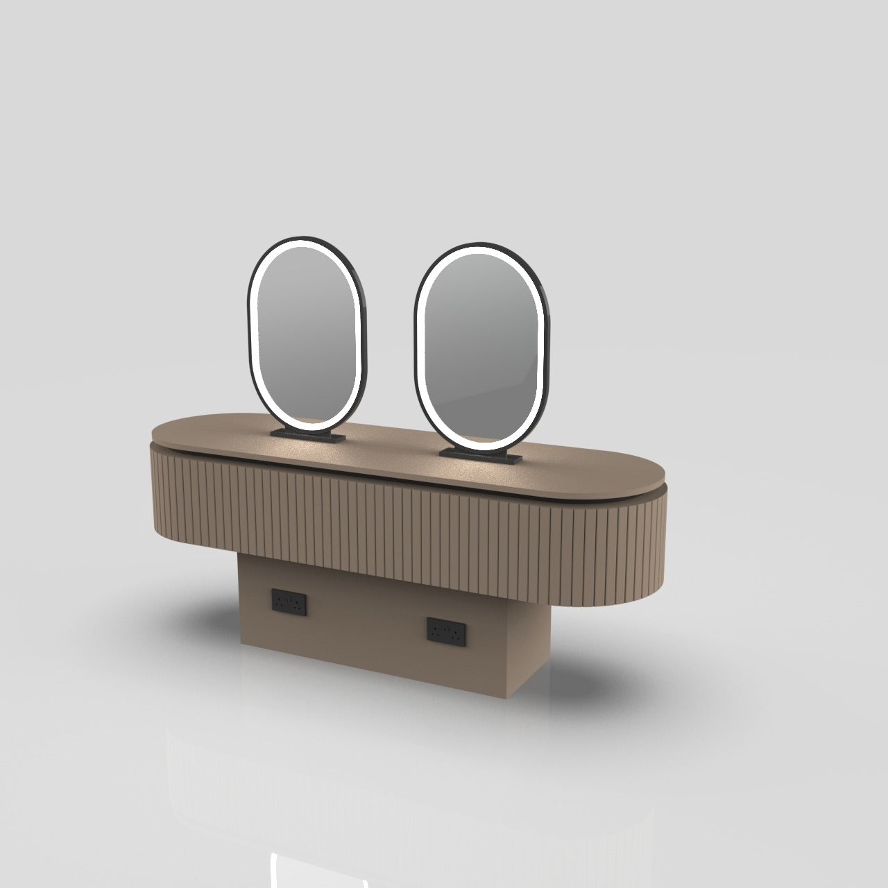 brown hairstyling table with black in modern design