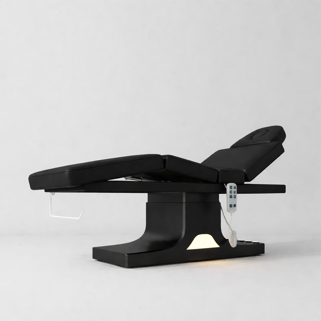 Beauty Bed in Black Leather and Black Base with Hand and Foot Control