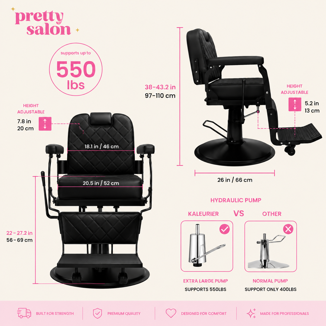 Barber chair holding weight 550lbs