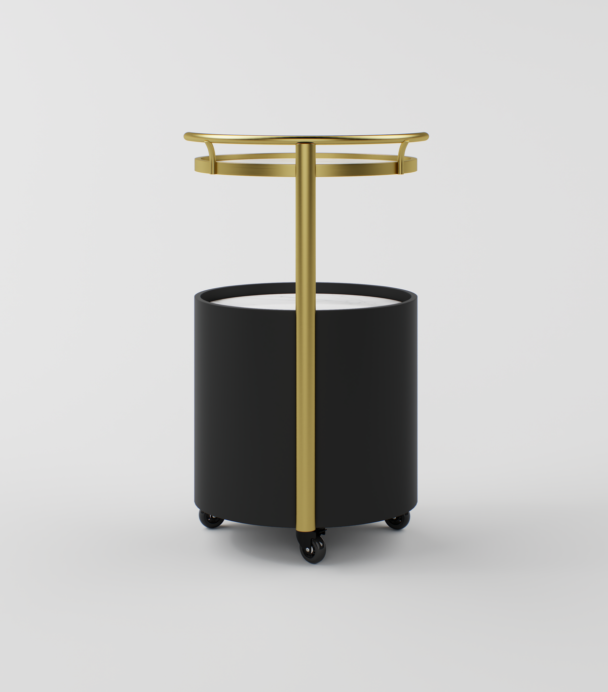Black and gold beauty trolley with stoving varnish craftsmanship and removable wheels.