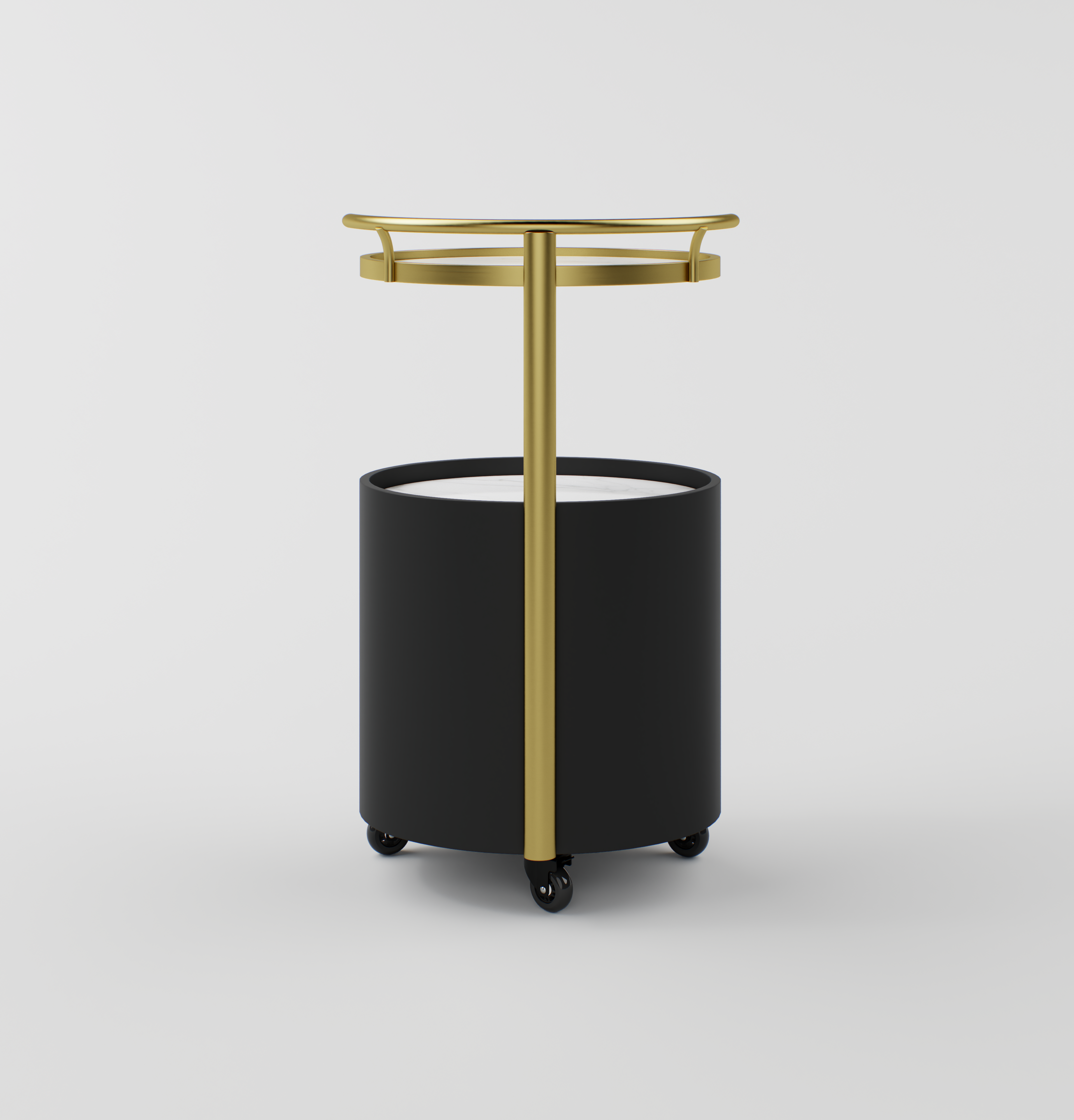 Black and gold beauty trolley with stoving varnish craftsmanship and removable wheels.