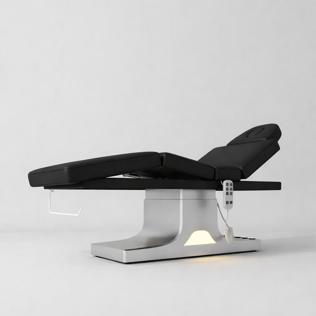 Luxury Massage Bed with Silver Stainless Steel Base in Silver