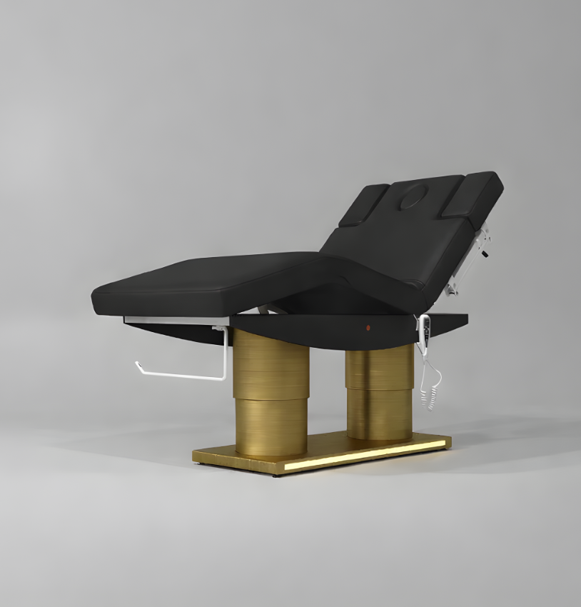 Height Adjustable Black Massage Bed with Roll Holder and LED lights