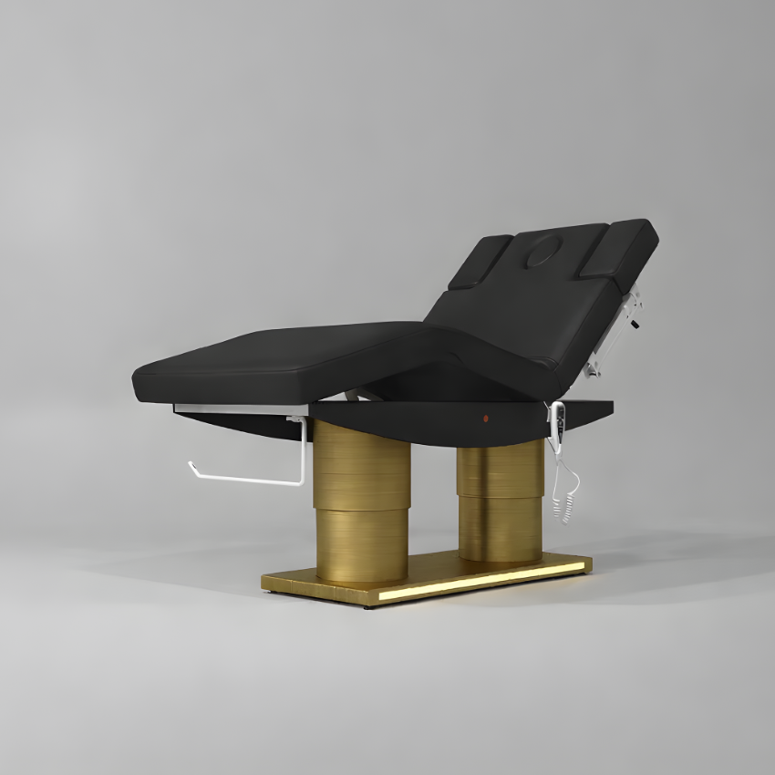 Height Adjustable Black Massage Bed with Roll Holder and LED lights