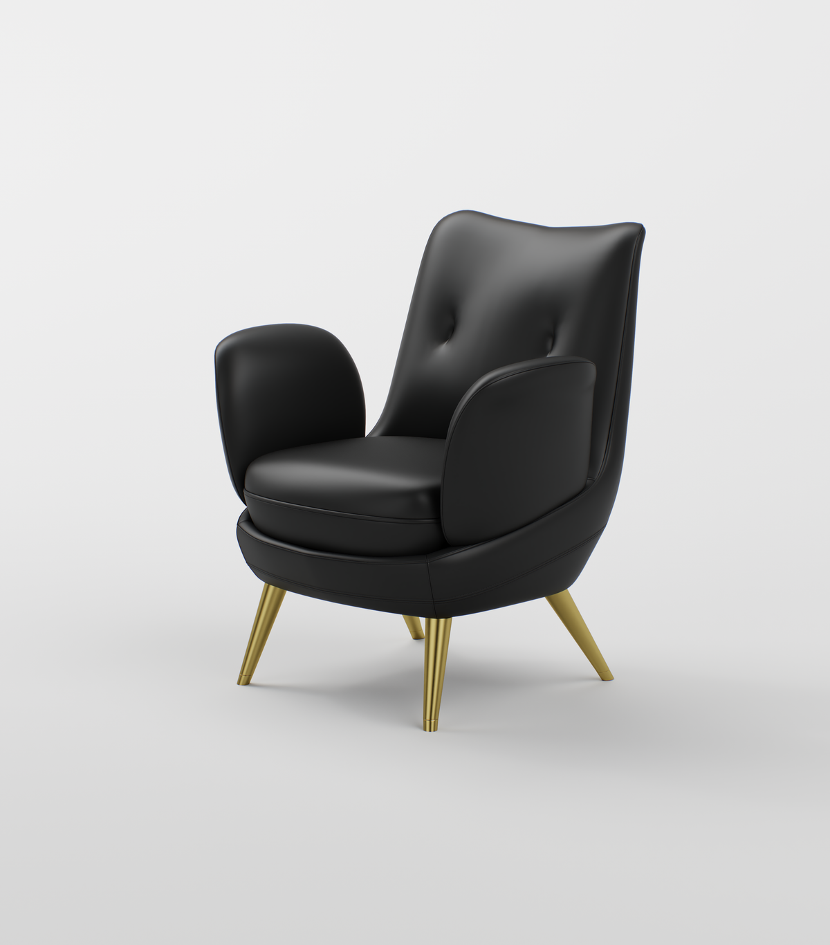 Front view of a black salon chair featuring durable stainless steel legs and stain-resistant leather.