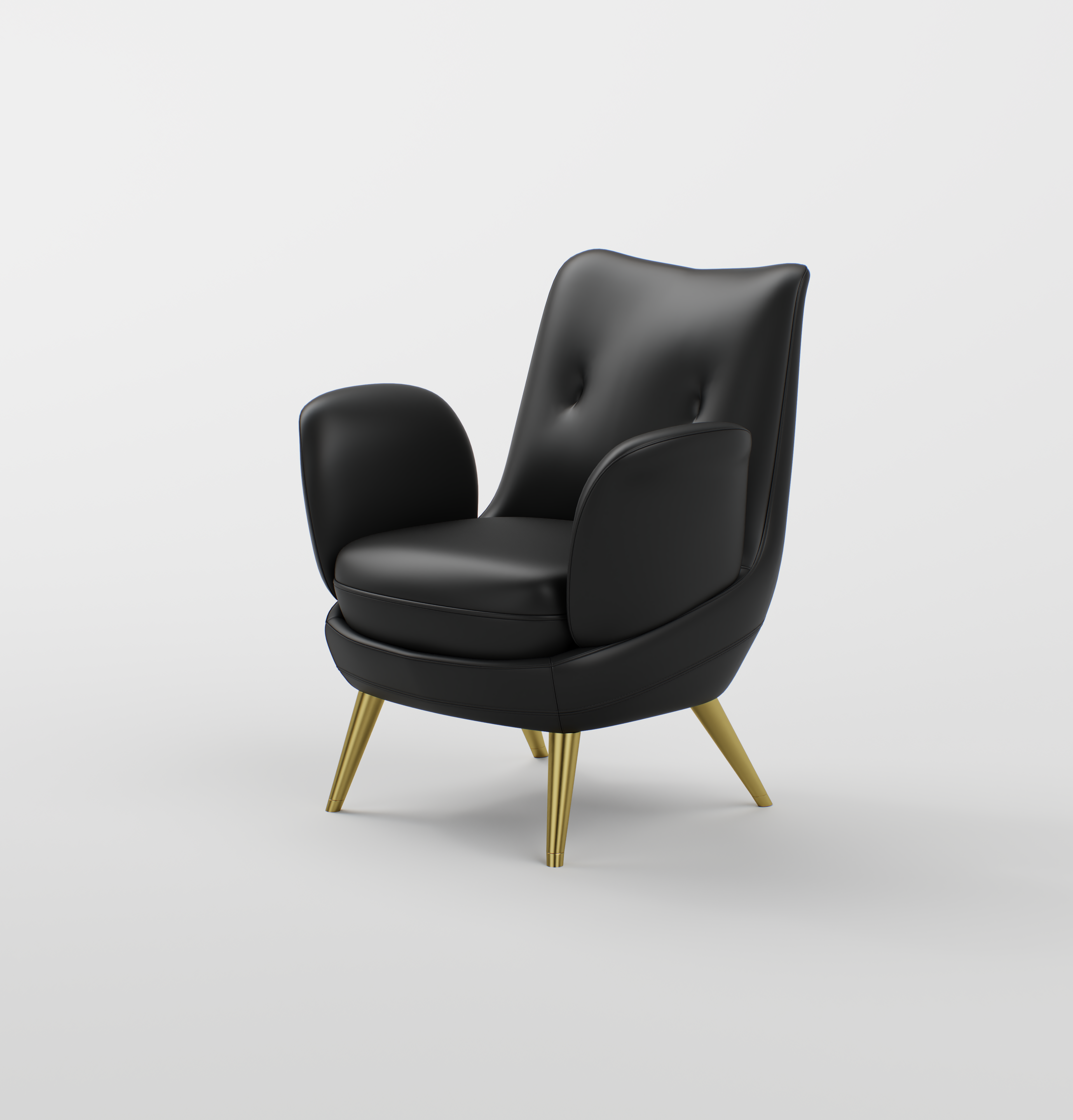Front view of a black salon chair featuring durable stainless steel legs and stain-resistant leather.