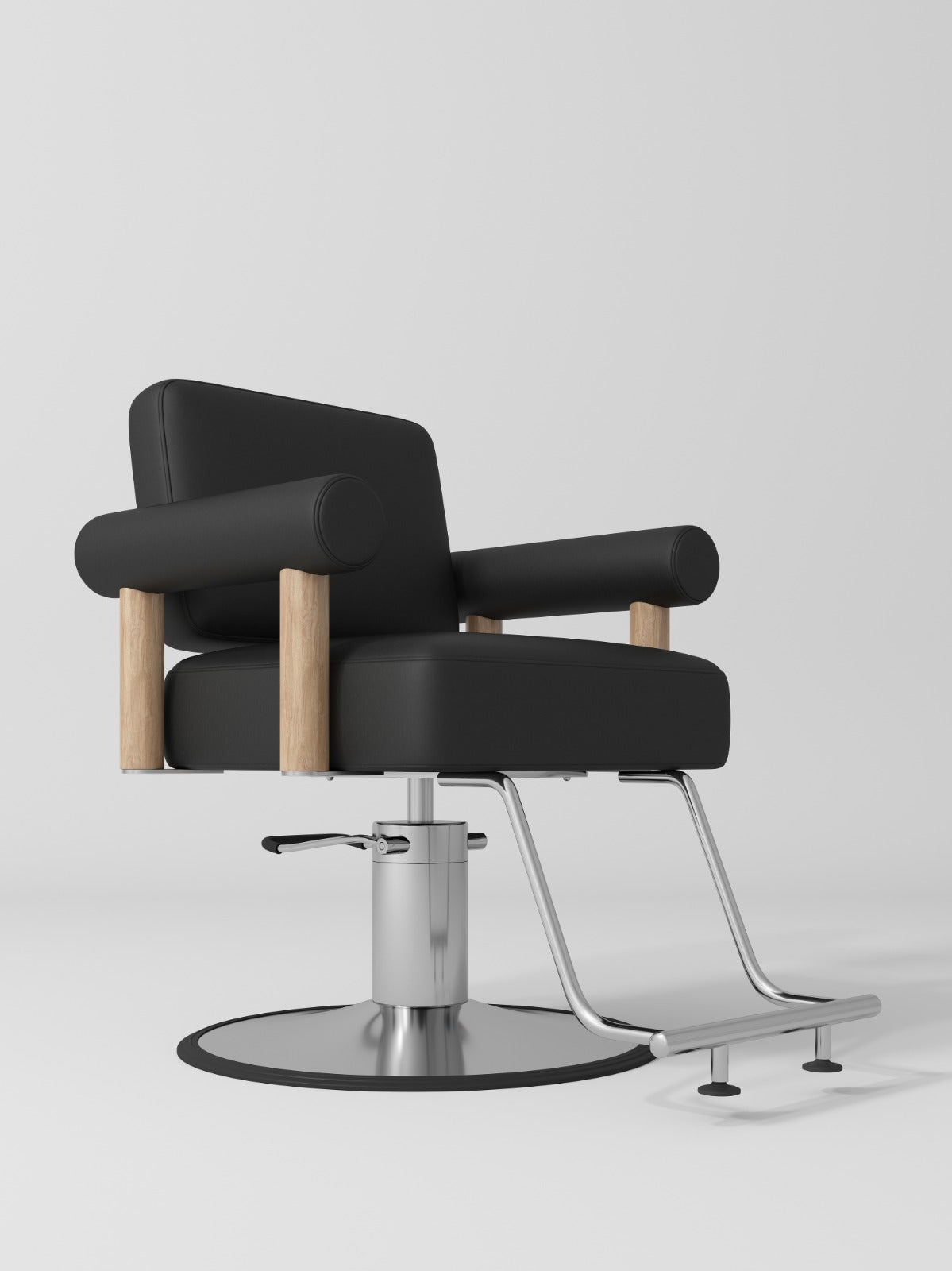 Black hair salon chair with Silver circle Base
