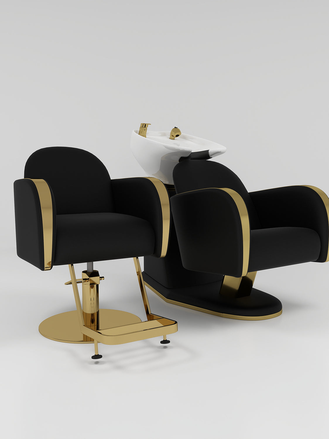 Hairdressing chair and hairbasin for salons