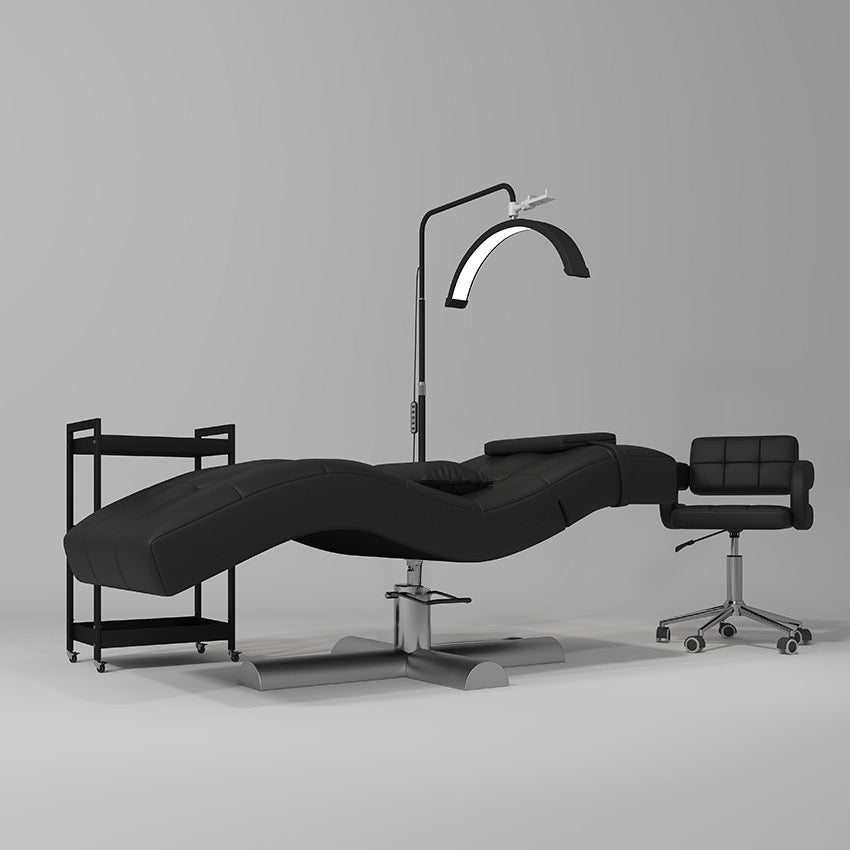 Black lash bed with stool, light and trolley