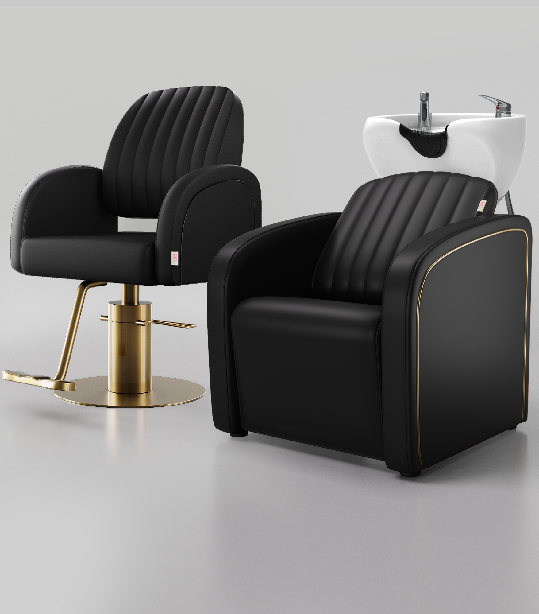 Luxury black hair styling and backwash unit set. Perfect for salons.