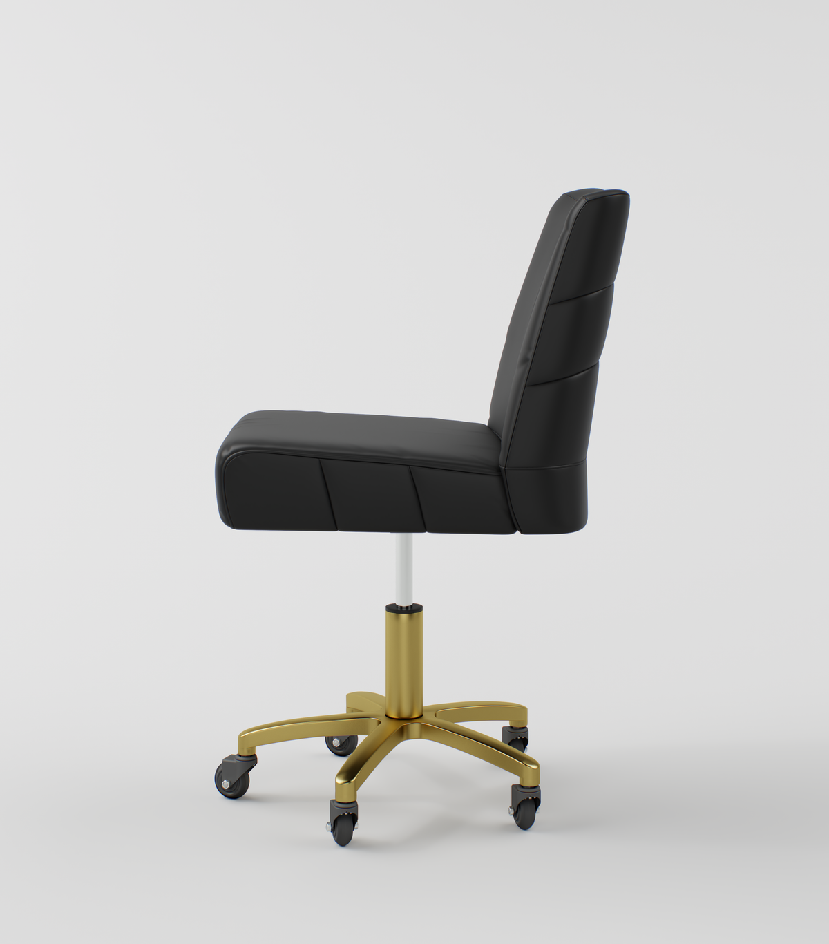 black leather salon stool with gold legs
