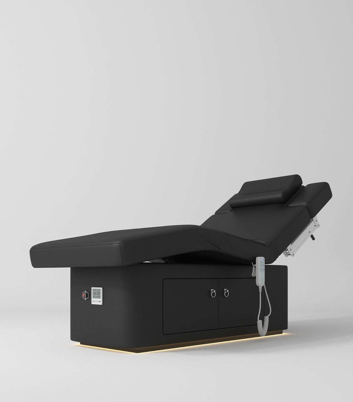 all black massage bed with storage and LED light