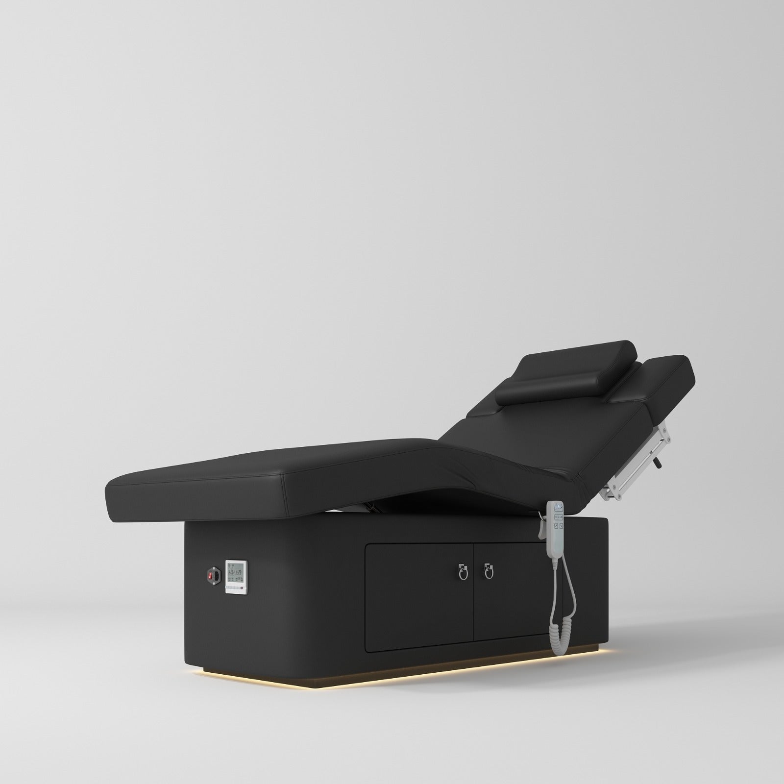 all black massage bed with storage and LED light