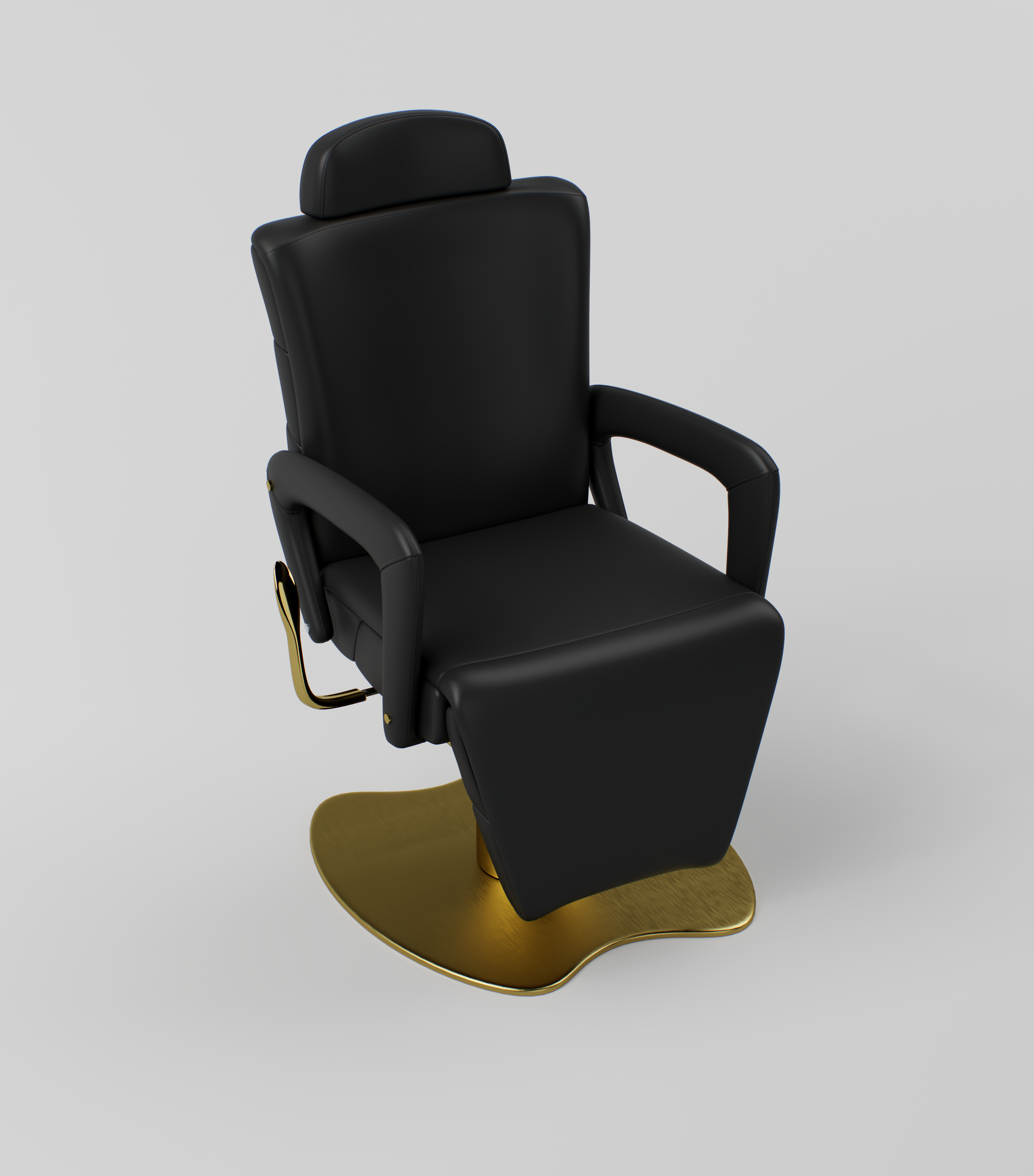 Black salon chair with arms and adustable head rest