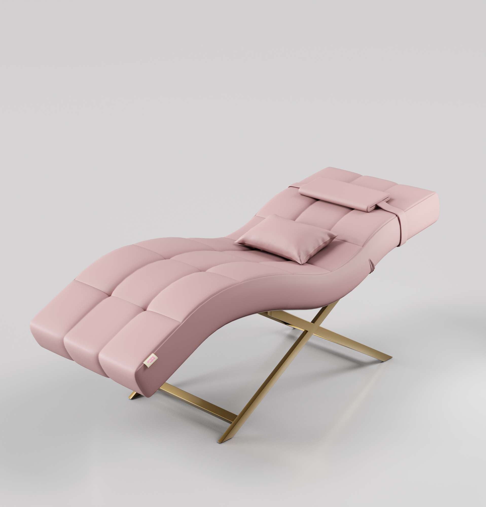 Pink leather lash bed with gold stainless steel base for salons