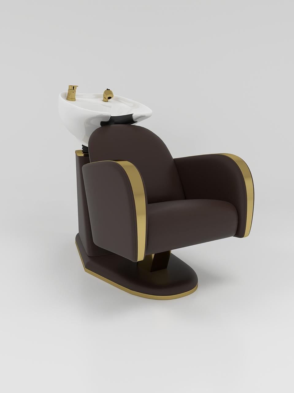 Dark Brown Backwash Unit with White Sink and Gold Taps