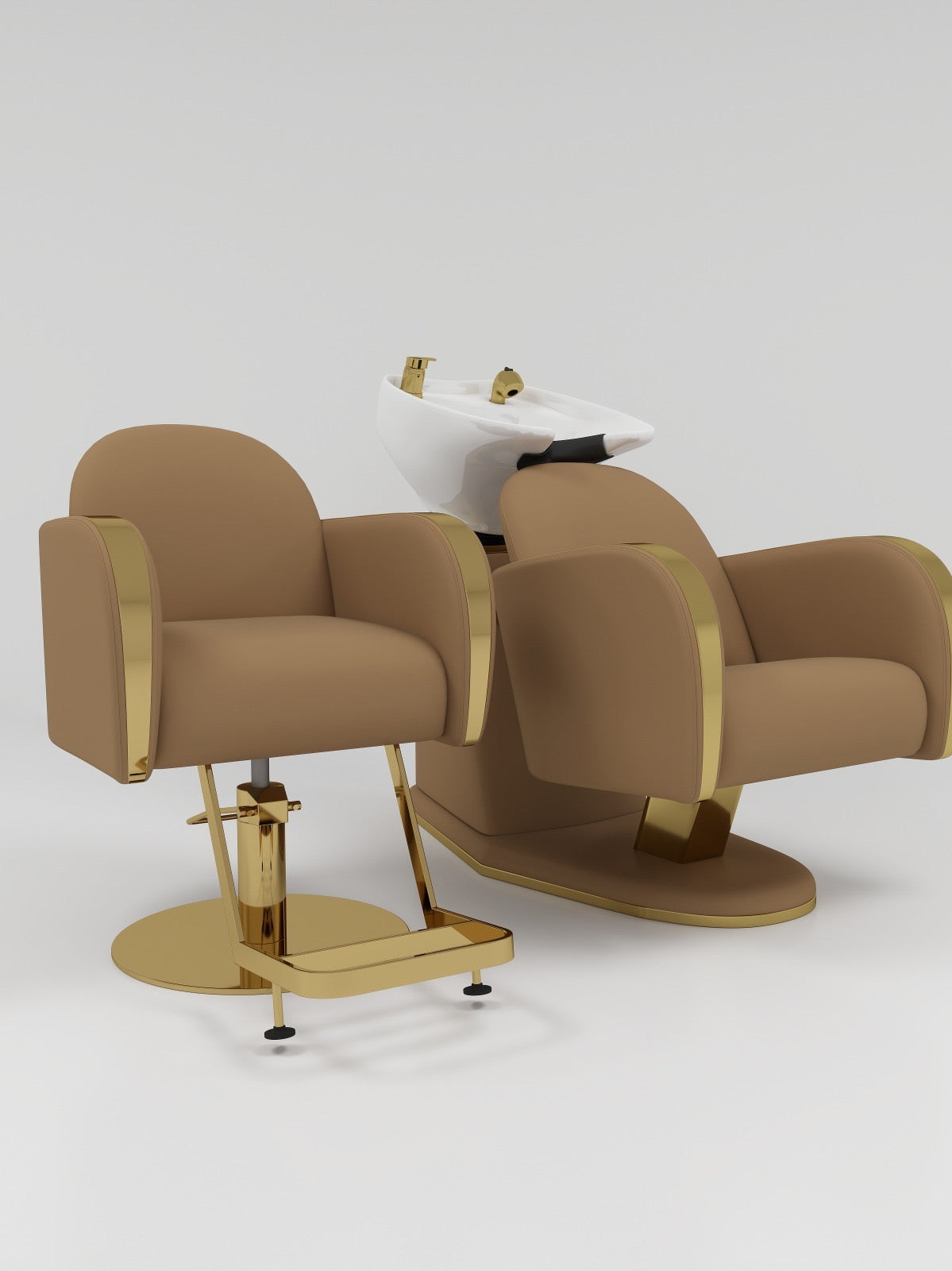 Brown and gold hairdressing furniture set