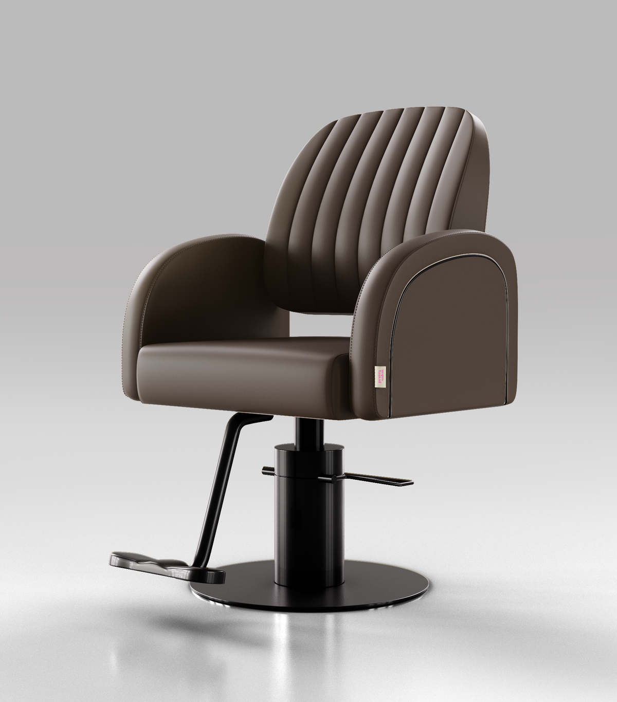 Dark Brown Leather Hairdressing Chair with Black footrest and circle base