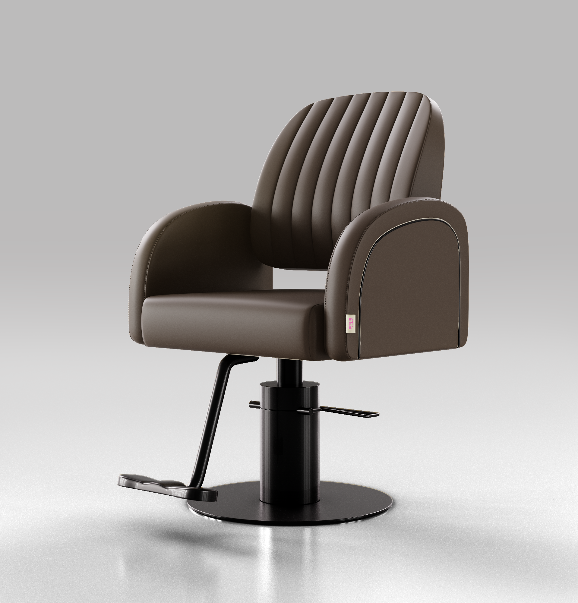 Dark Brown Leather Hairdressing Chair with Black footrest and circle base