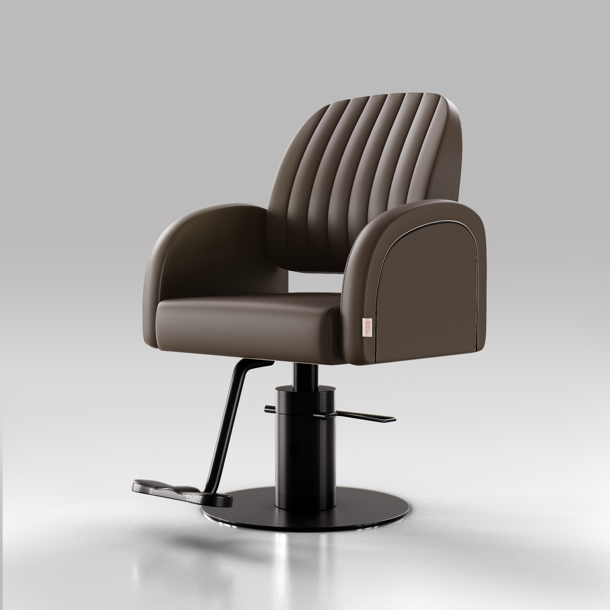Dark Brown Leather Hairdressing Chair with Black footrest and circle base