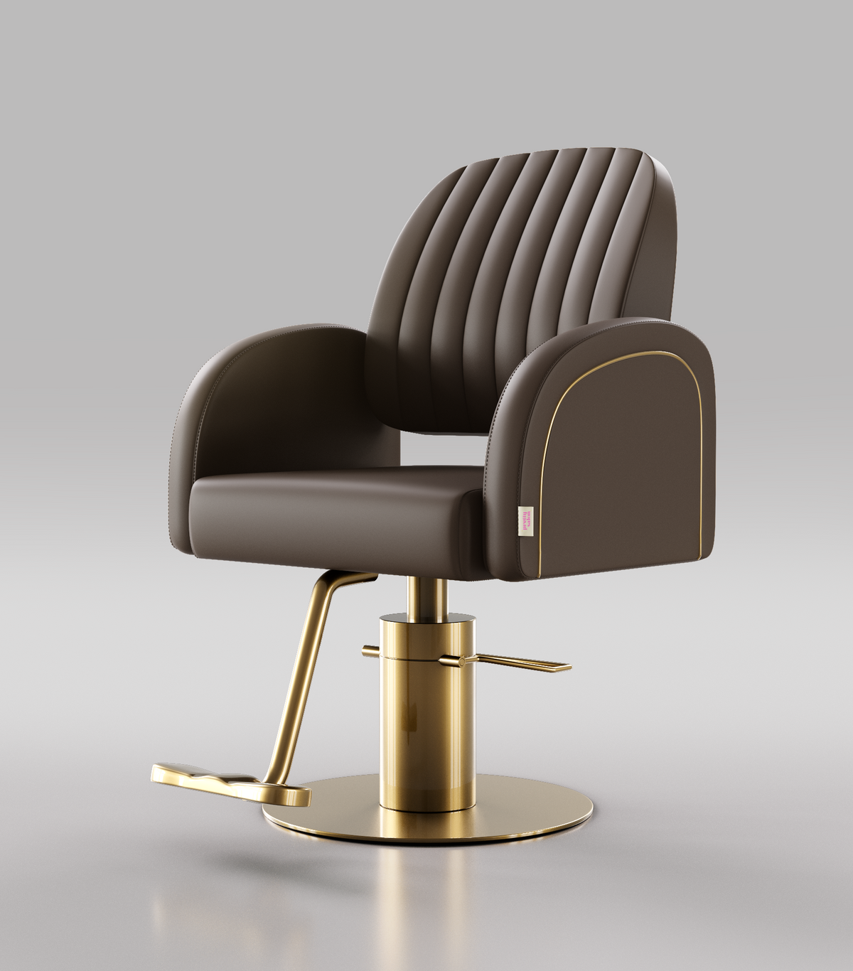 Luxury Hair Dressing Chair in Mocha Brown and Gold Circle Base
