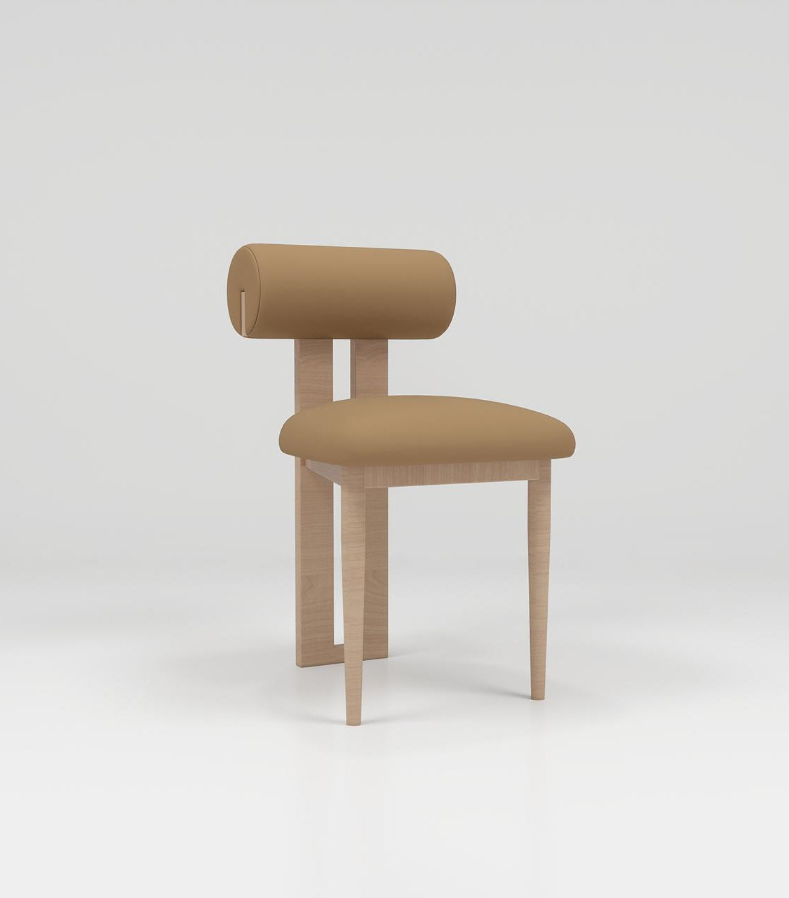 Brown leather nail desk chair with oak legs