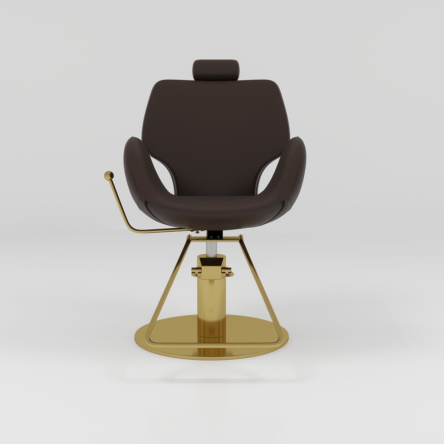 Mocha brown leather styling chair with Gold base