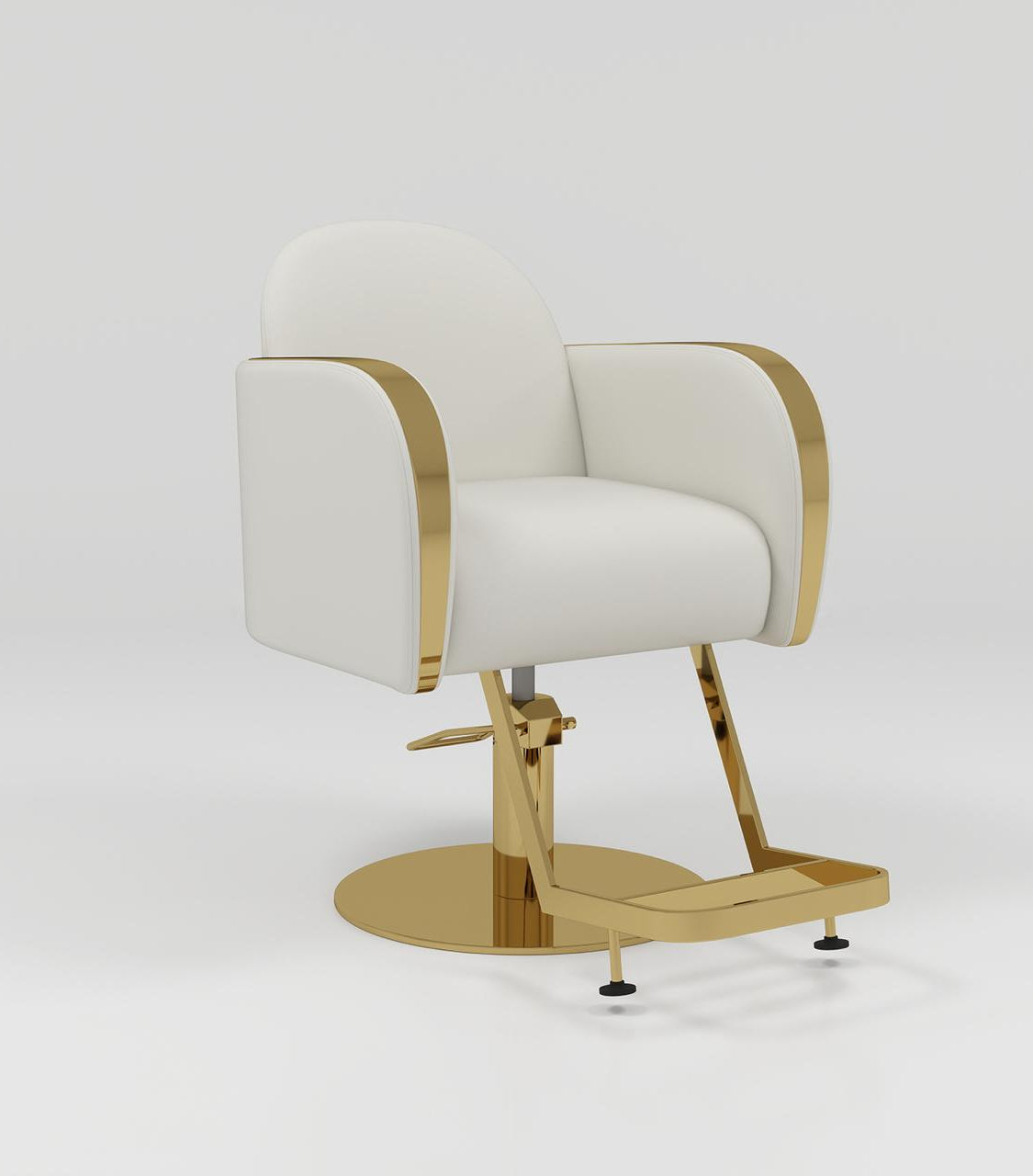 Cream Hair Styling Chait with Gold Arms and Gold Footrest