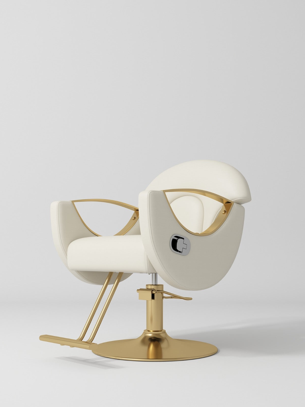 Cream and Gold Hair Styling Chair with Foot Pump and Foot Rest