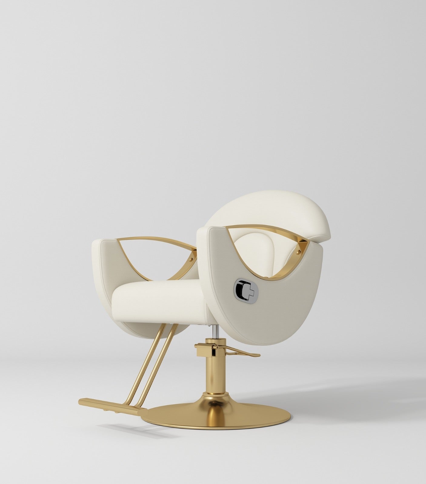 Cream and Gold Hair Styling Chair with Foot Pump and Foot Rest