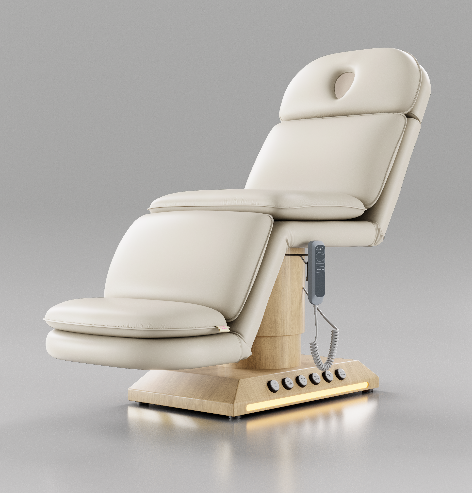 Cream and Wood Bed with Foot Control