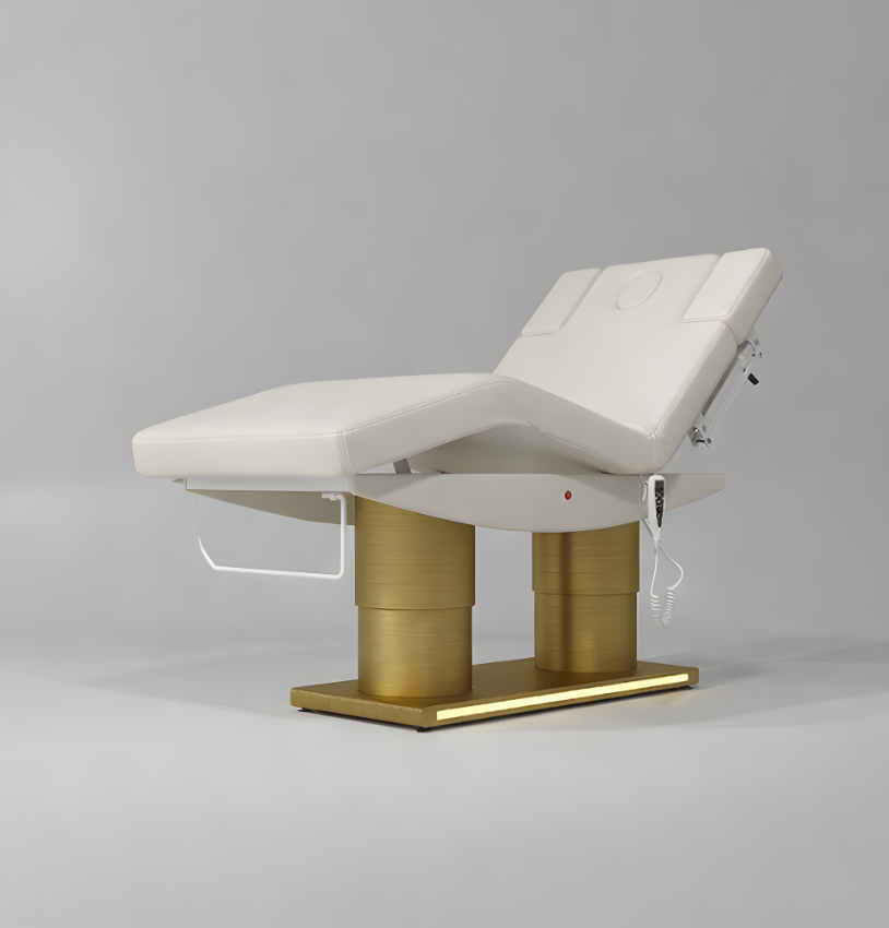 Cream Height Adjustable Massage Bed with Knee Lift