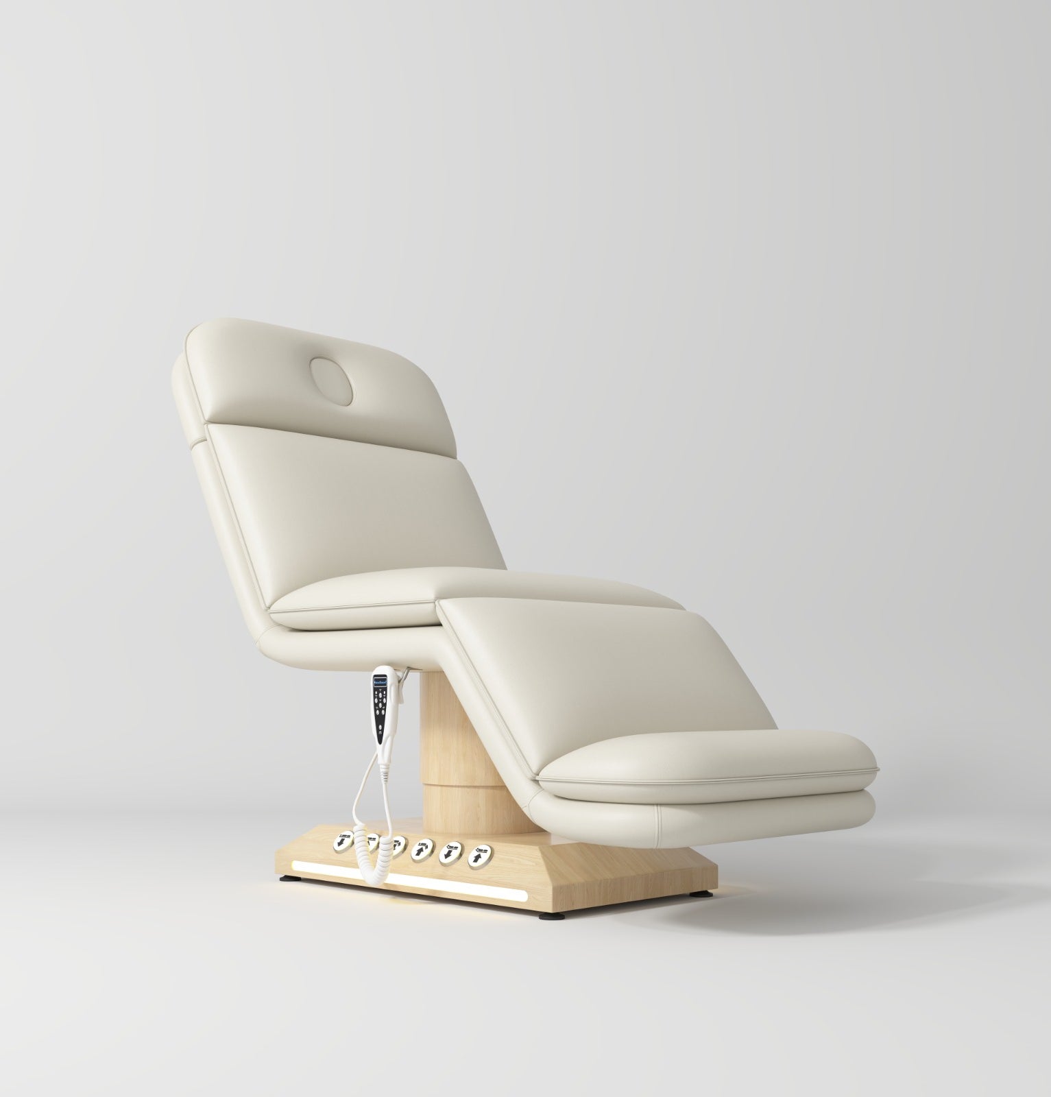 Electric Bed with Foot Control in Cream and Wood