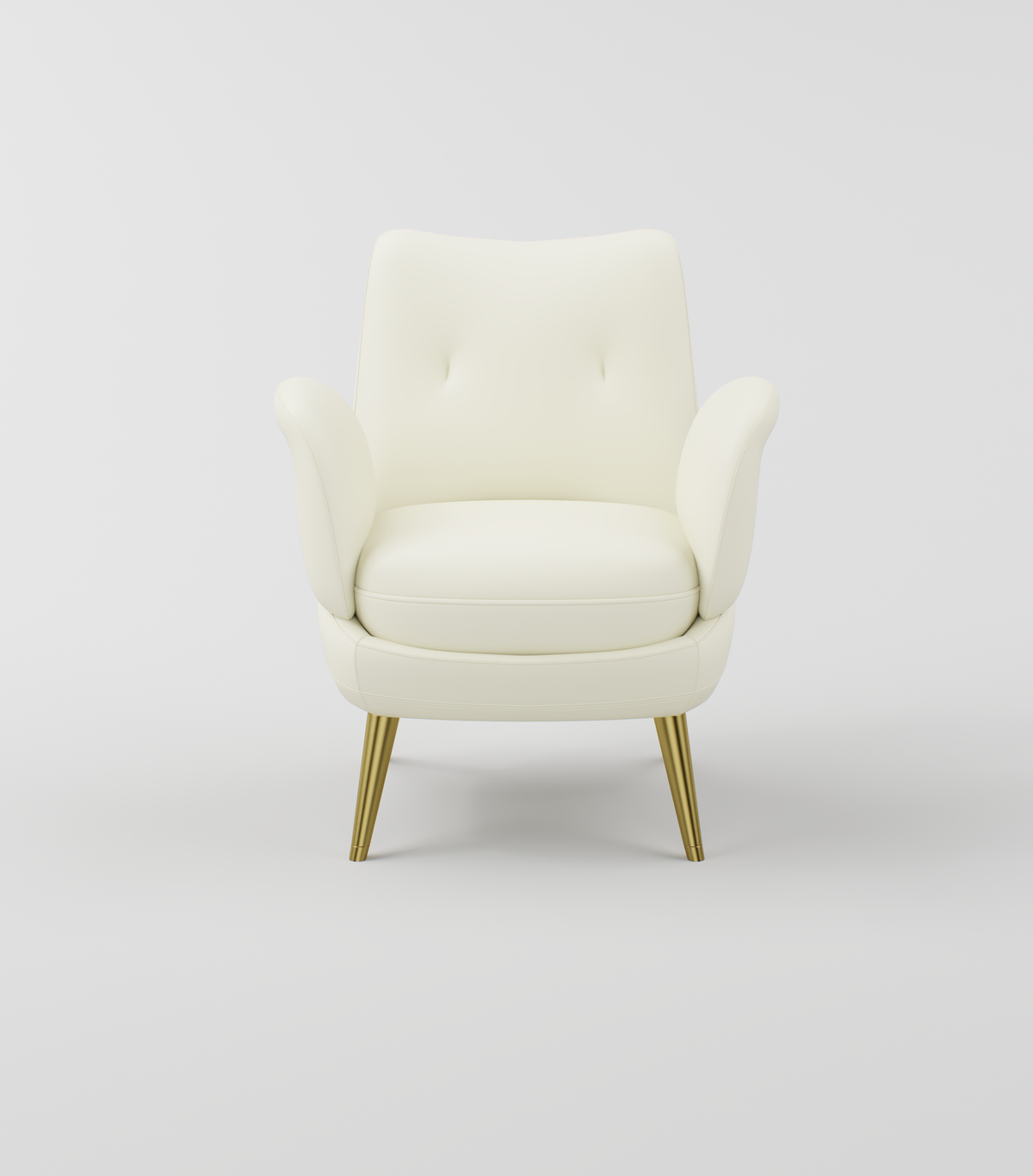 Armchair design with gold stainless steel legs and cream leather finish.