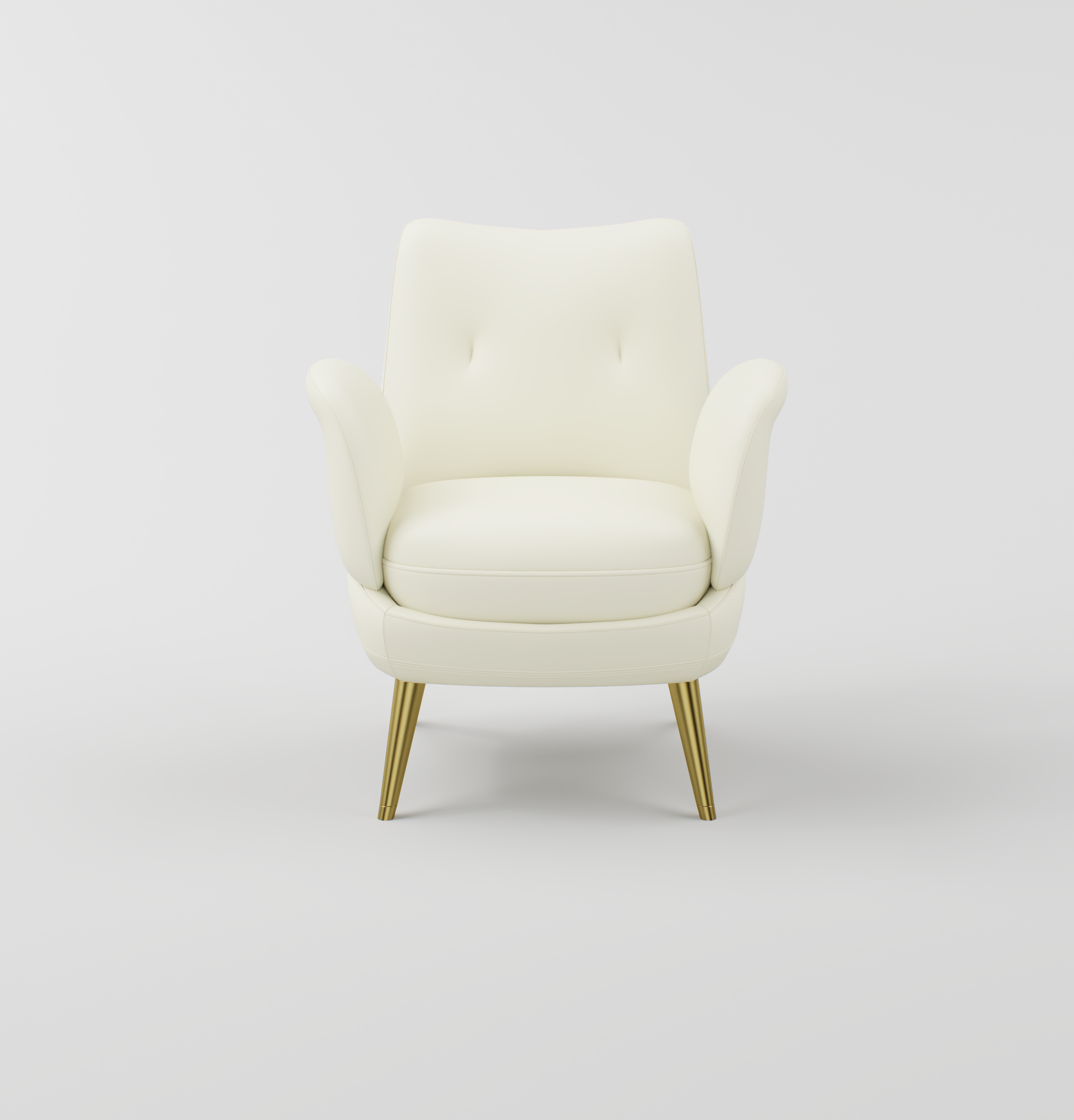 Armchair design with gold stainless steel legs and cream leather finish.