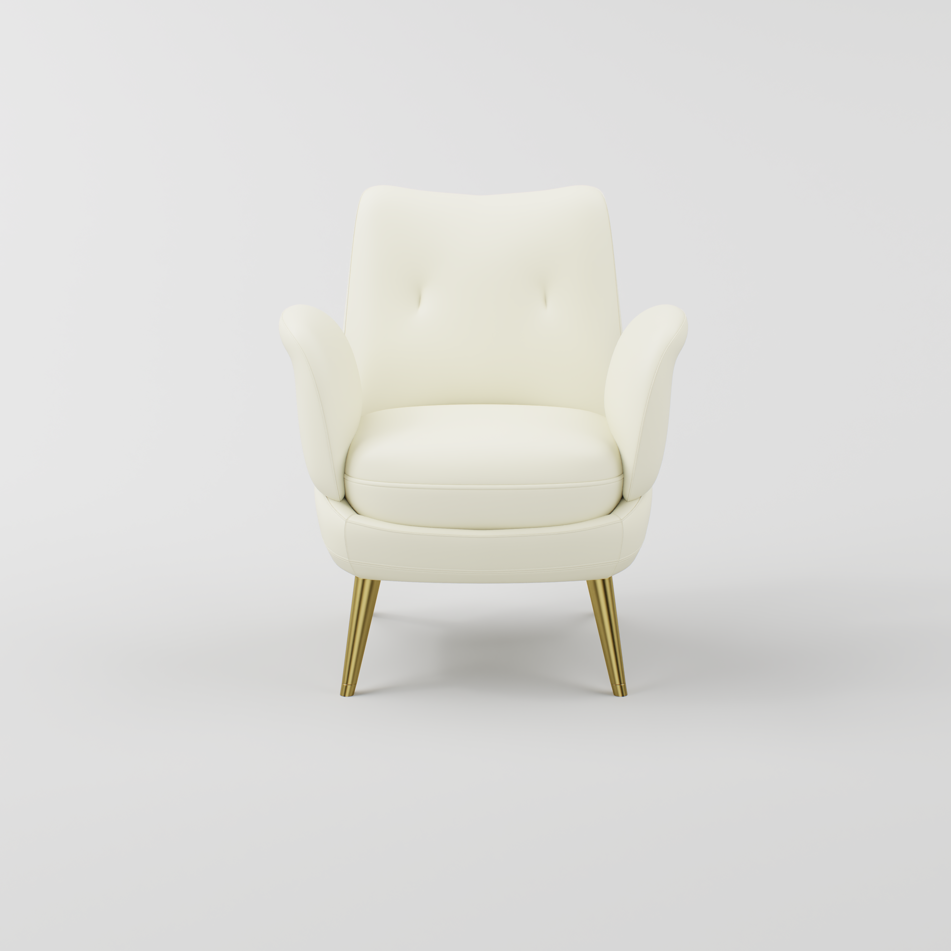 Armchair design with gold stainless steel legs and cream leather finish.