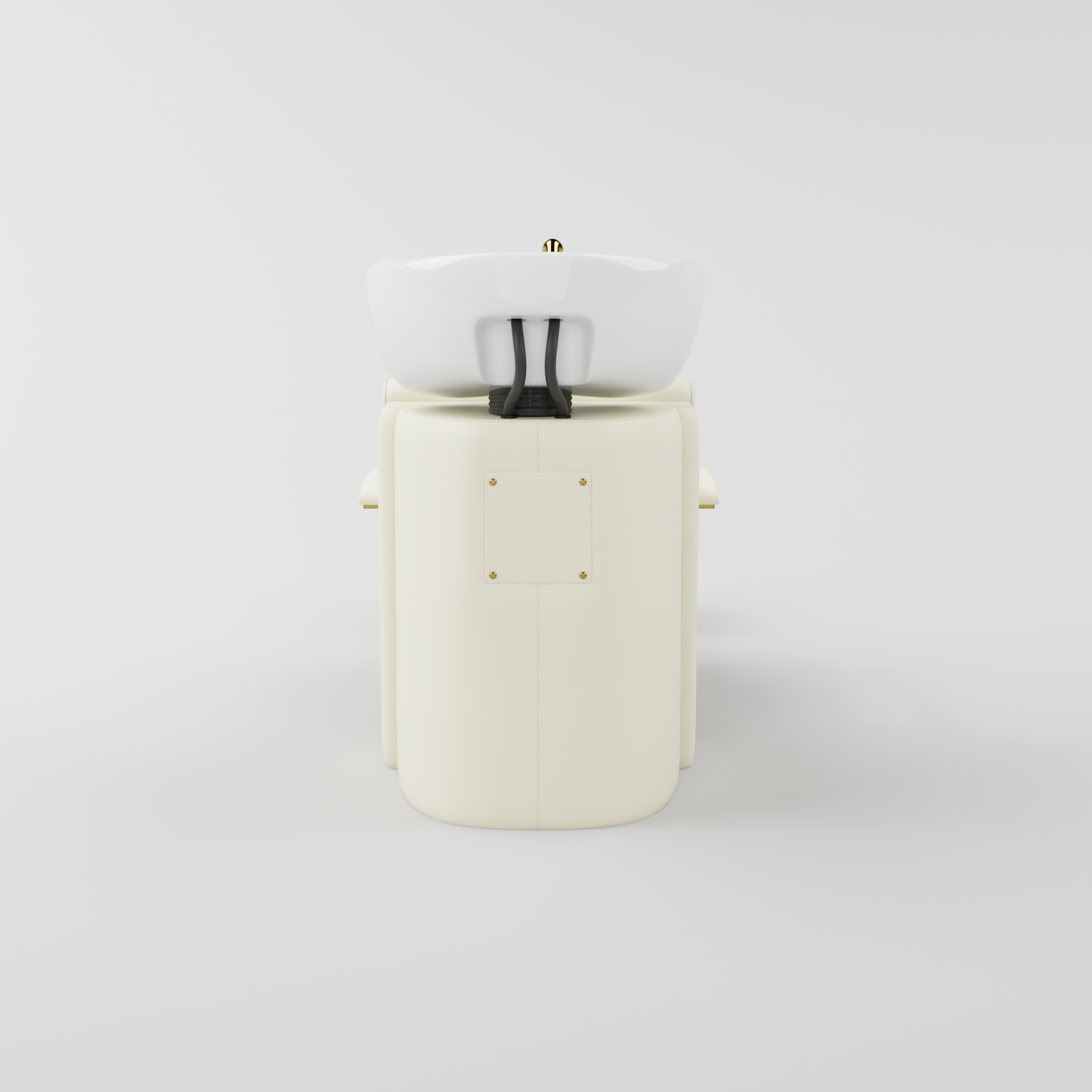 back of the shampoo chair in cream with white basin