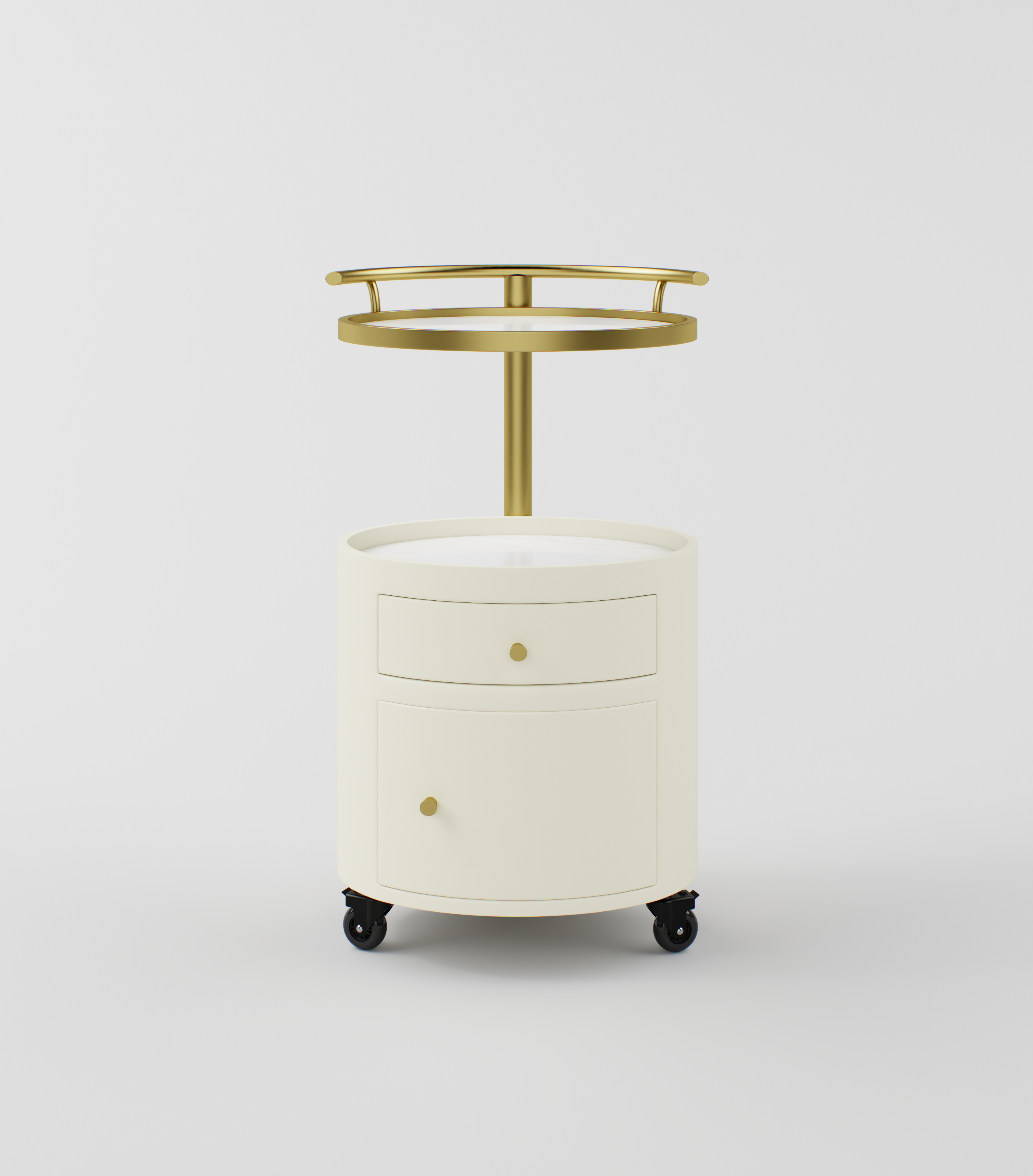 Salon cart featuring a sintered stone surface and convenient built-in storage drawers.