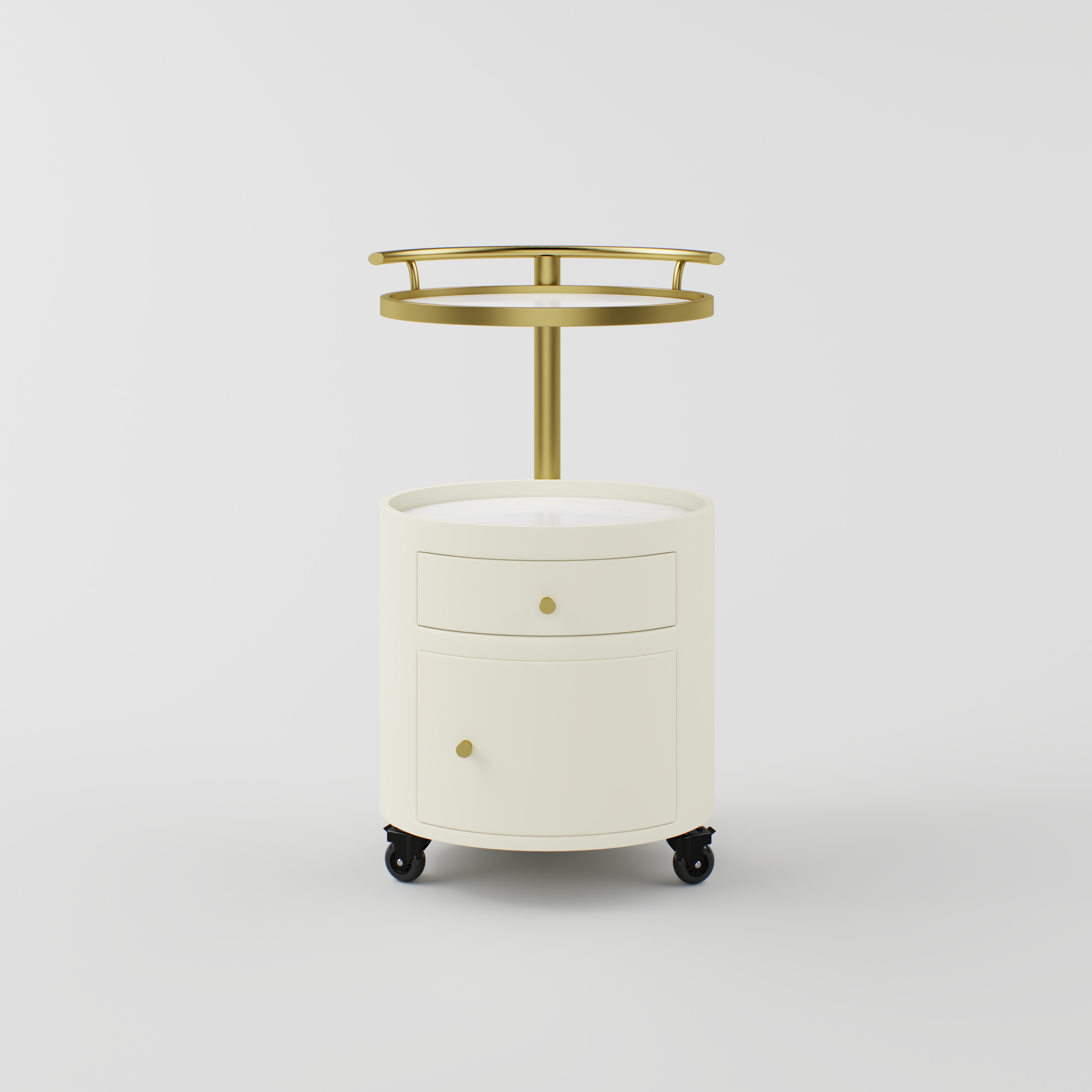 Salon cart featuring a sintered stone surface and convenient built-in storage drawers.