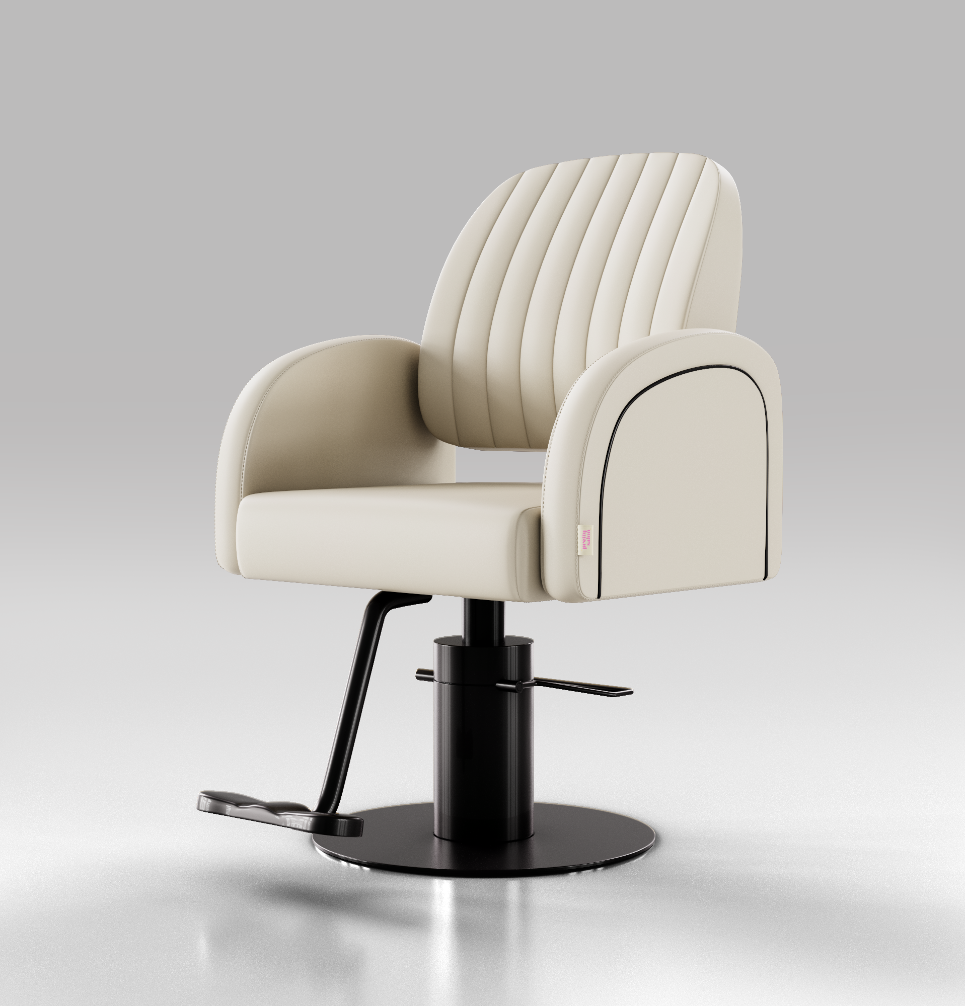 Cream Leather Hair Chair with Black Piping and Footrest