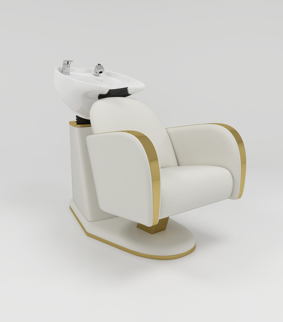Modern Cream and Gold Trim Shampoo Chair is Silicone Leather