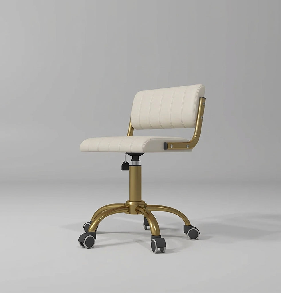 Cream Leather Stool with Gold Base and Wheels