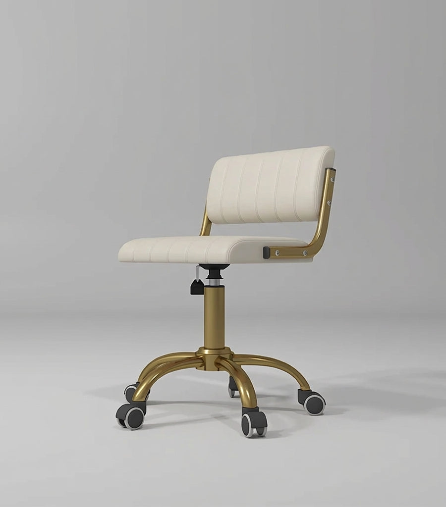 Cream Leather Stool with Gold Base and Wheels