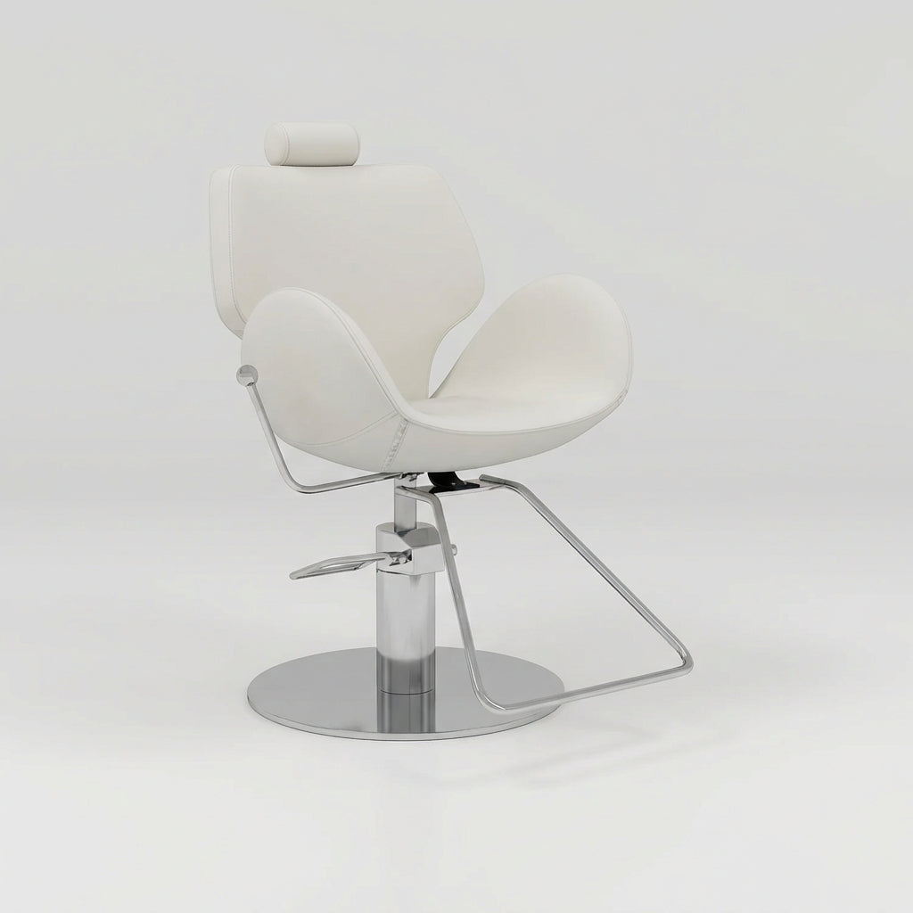 Cream leather chair used for eyebrow treatments that reclines