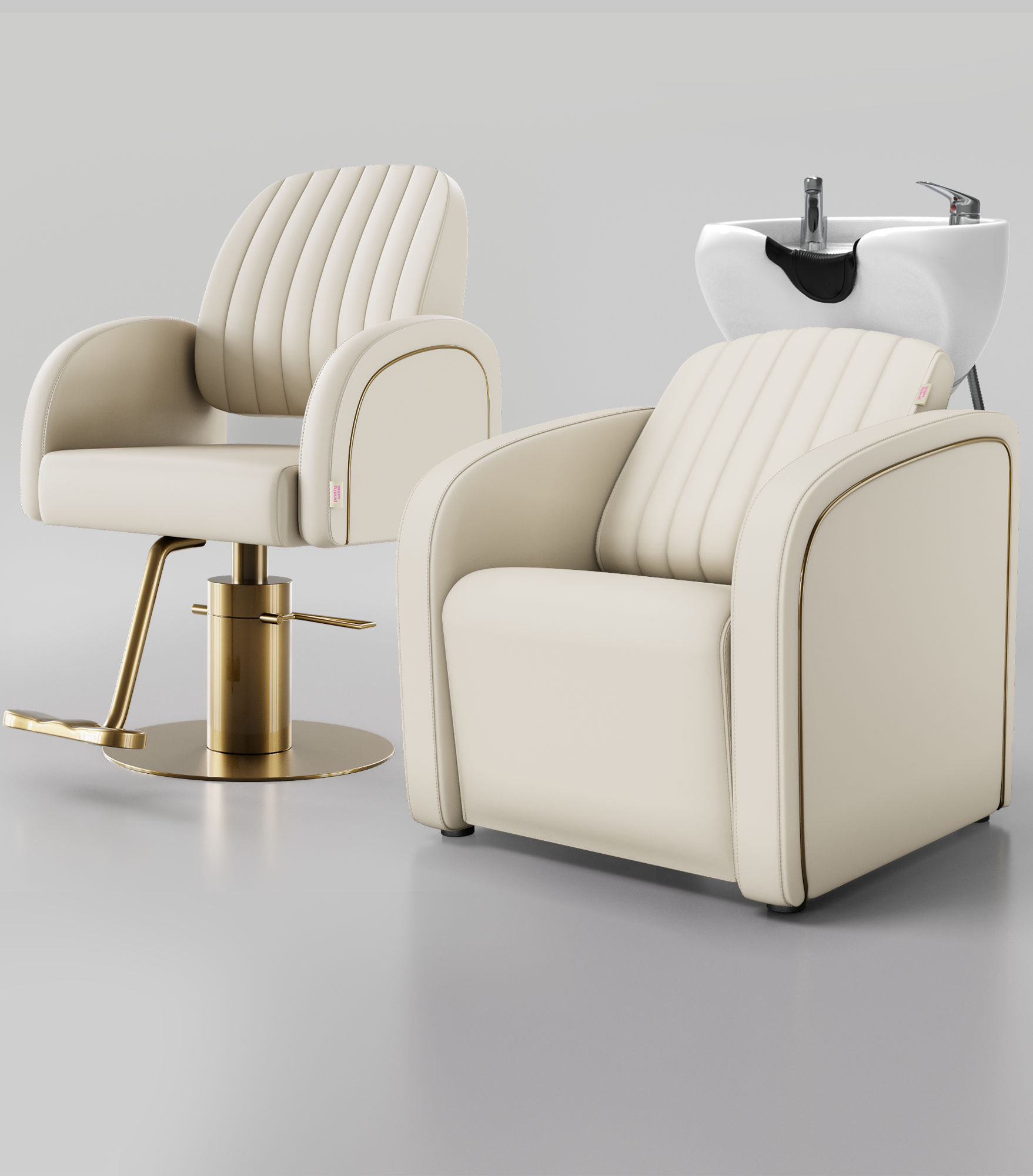 Hair salon set, backwash unit and styling chair for luxury salons
