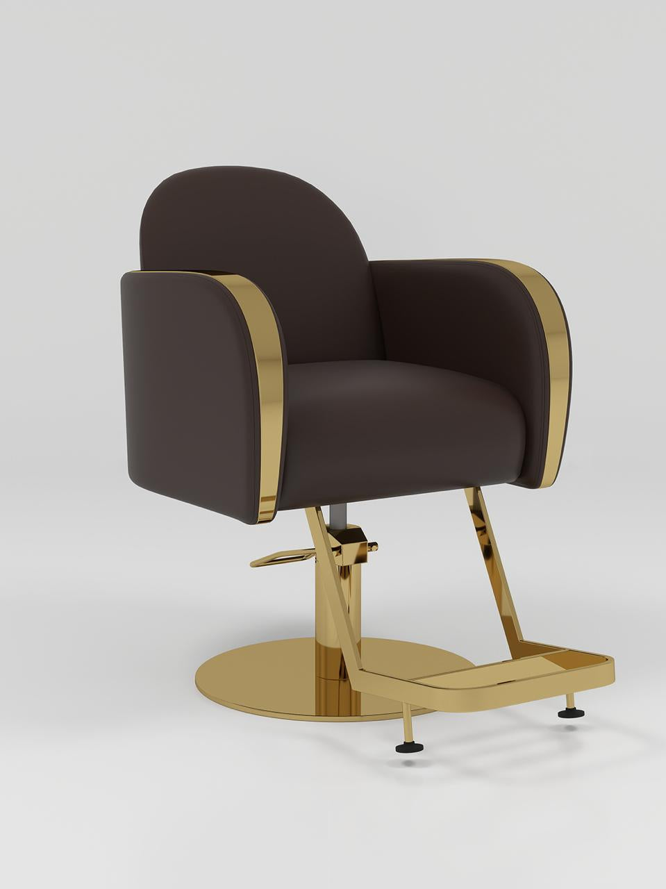 Brown Hair Salon Chair with Gold Footrest