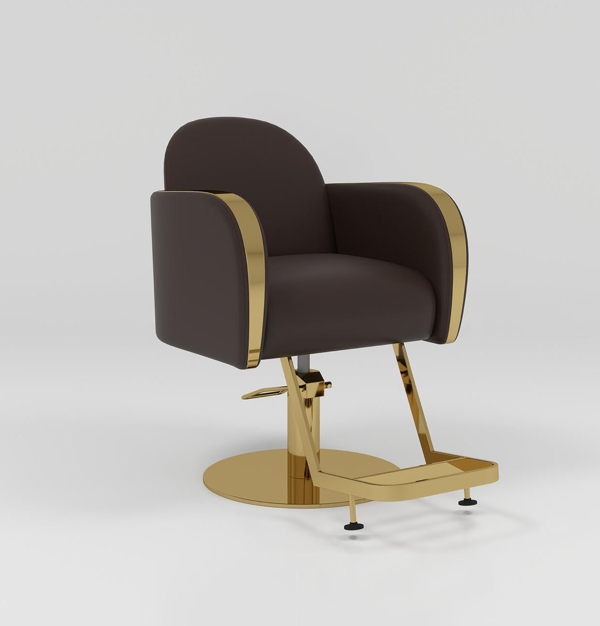 Brown Hair Salon Chair with Gold Footrest