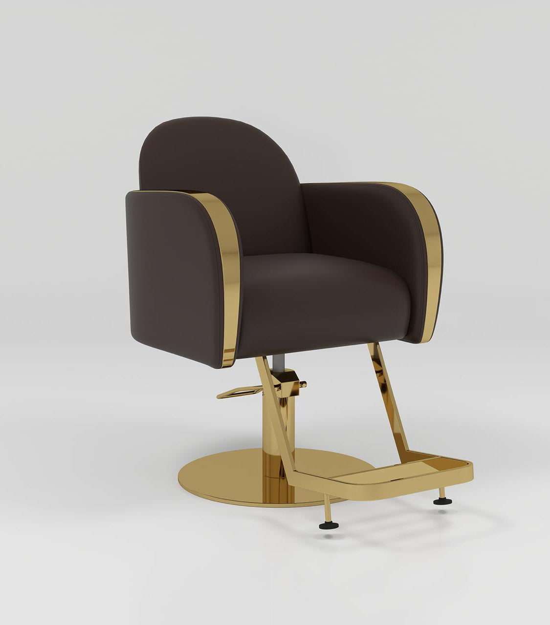Brown Hair Salon Chair with Gold Footrest
