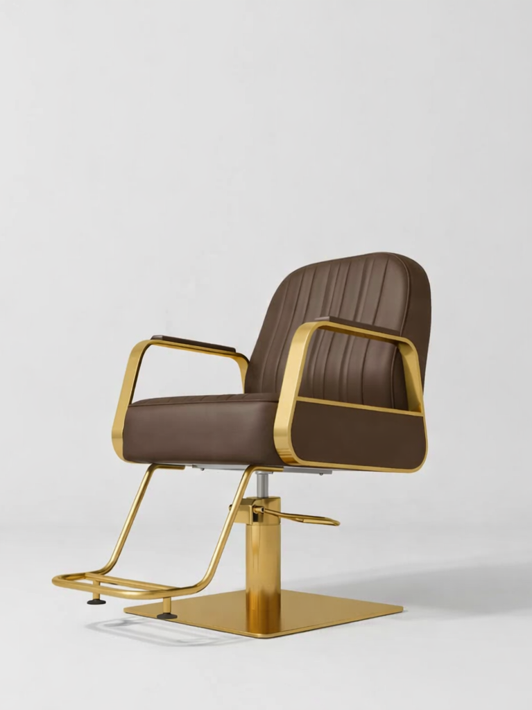 Dark Brown Hair Chair with Gold Footrest